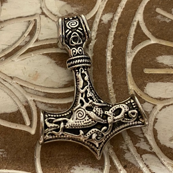 THORS HAMMER STAINLESS STEEL SILVER PENDANT CHARM FOR NECKLACE - Picture 5 of 6